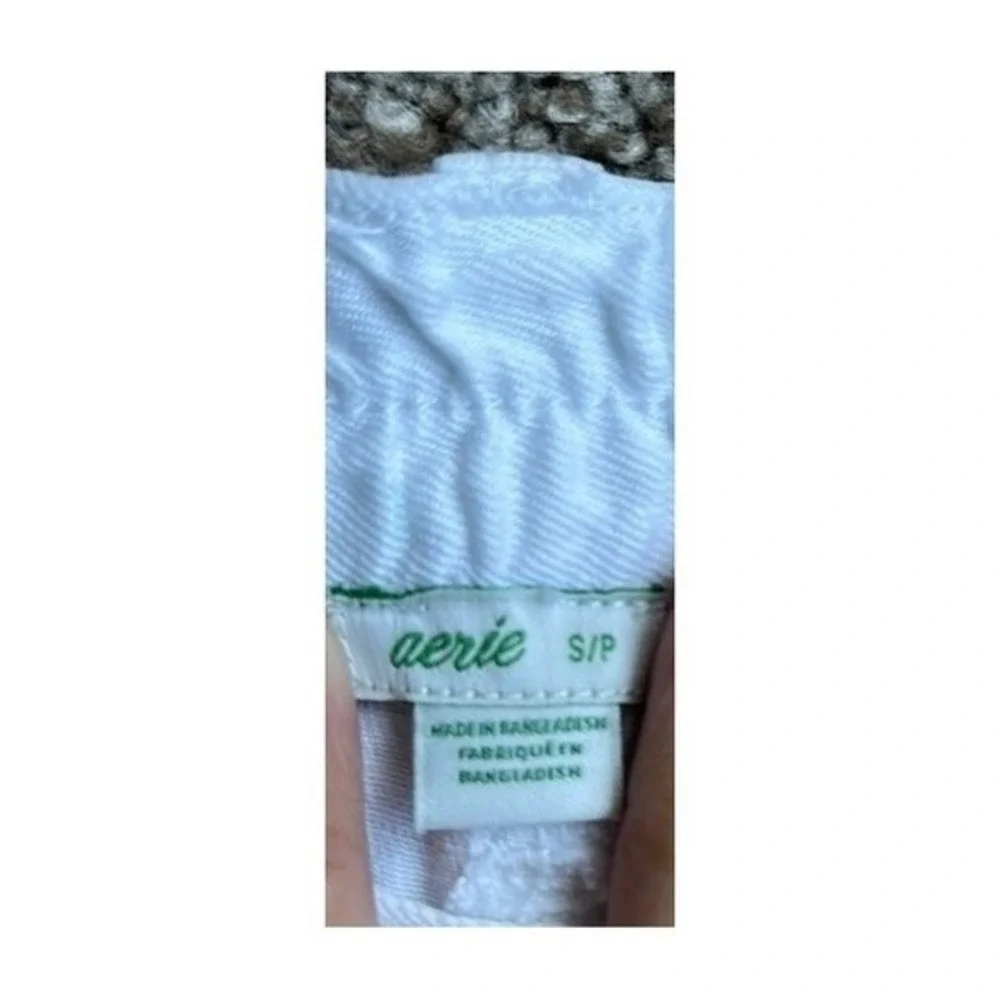 Aerie White Denim Shorts Frayed Hem Lyocell Linen Blend High‎ Waist Small